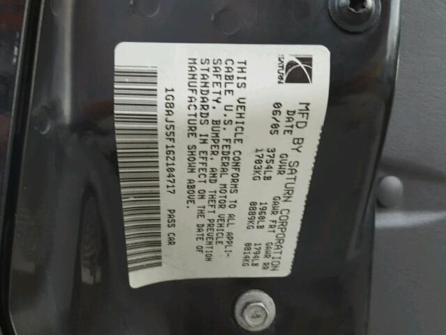 1G8AJ55F16Z104717 - 2006 SATURN ION LEVEL BLACK photo 10