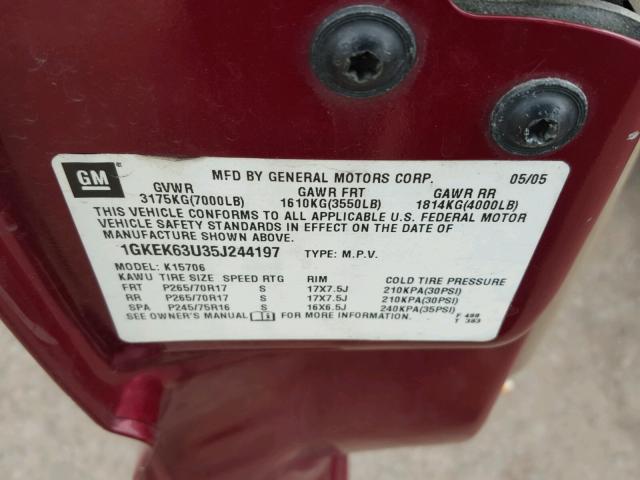 1GKEK63U35J244197 - 2005 GMC YUKON DENA RED photo 10