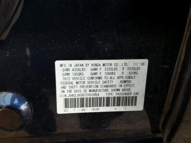 JH4CL96987C003654 - 2007 ACURA TSX BLUE photo 10