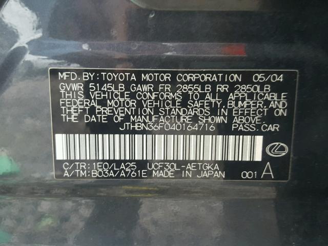 JTHBN36F040164716 - 2004 LEXUS LS 430 GRAY photo 10