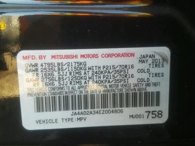 JA4AD2A34EZ004806 - 2014 MITSUBISHI OUTLANDER BLACK photo 10