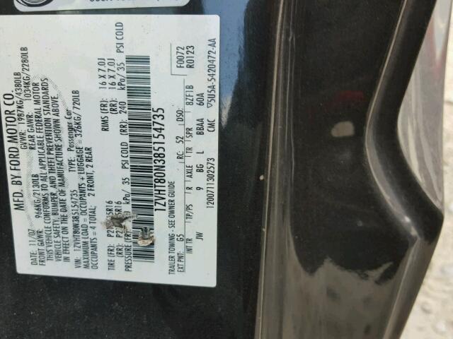 1ZVHT80N385154735 - 2008 FORD MUSTANG BLACK photo 10