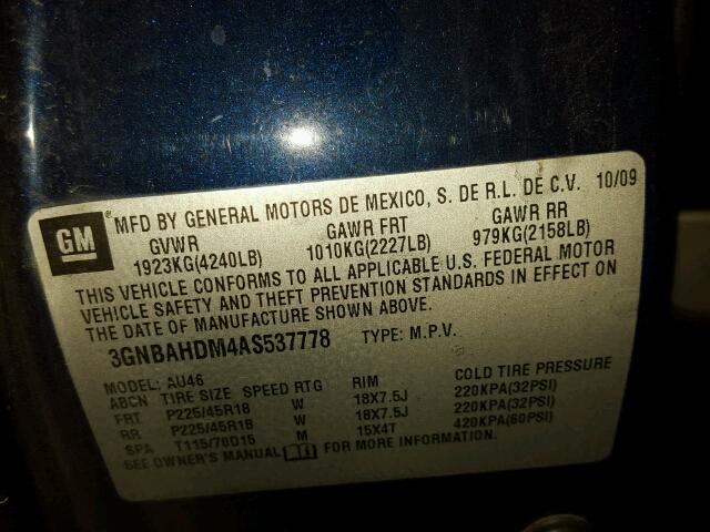 3GNBAHDM4AS537778 - 2010 CHEVROLET HHR SS 蓝色 照片 10