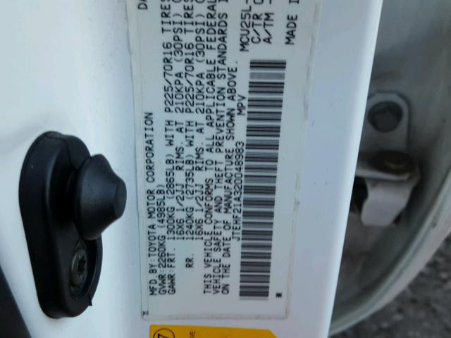 JTEHF21A320048983 - 2002 TOYOTA HIGHLANDER WHITE photo 10