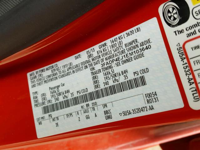 3FADP4EJ1EM103640 - 2014 FORD FIESTA SE Qırmızı foto 10