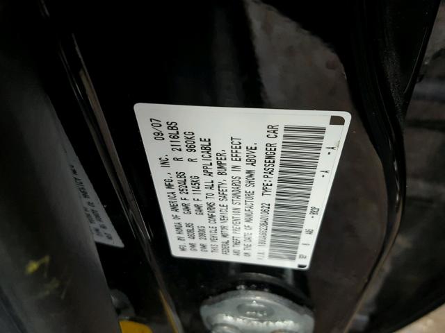 19UUA66238A010622 - 2008 ACURA TL BLACK photo 10