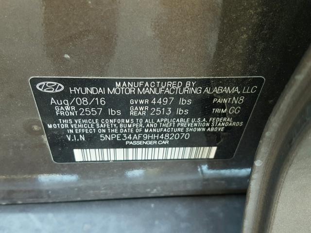 5NPE34AF9HH482070 - 2017 HYUNDAI SONATA SPO GOLD photo 10