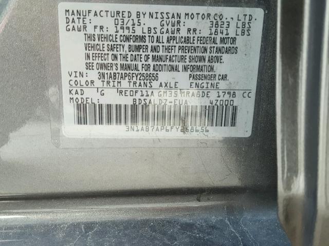 3N1AB7AP6FY258656 - 2015 NISSAN SENTRA S GRAY photo 10