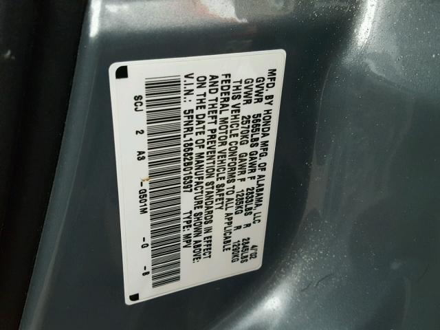 5FNRL18682B016397 - 2002 HONDA ODYSSEY EX GRAY photo 10