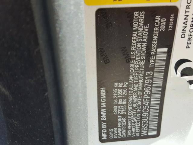 WBS3U9C54FP967913 - 2015 BMW M4 WHITE photo 10