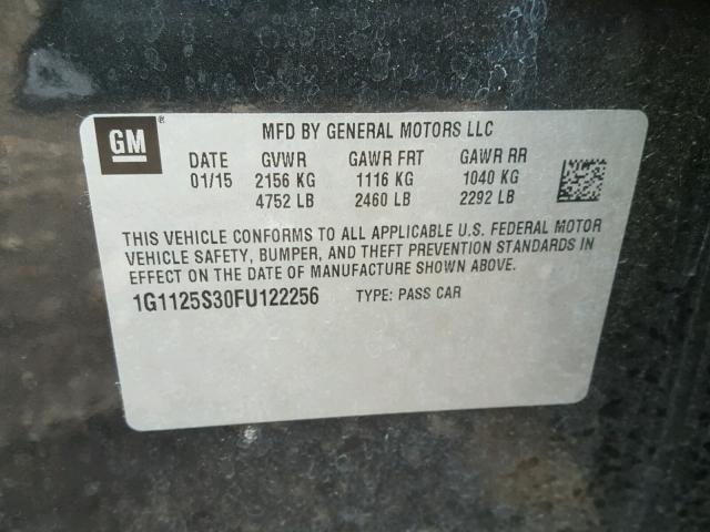 1G1125S30FU122256 - 2015 CHEVROLET IMPALA LT GRAY photo 10