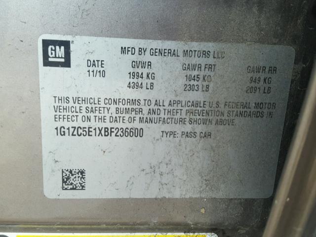 1G1ZC5E1XBF236600 - 2011 CHEVROLET MALIBU 1LT BROWN photo 10