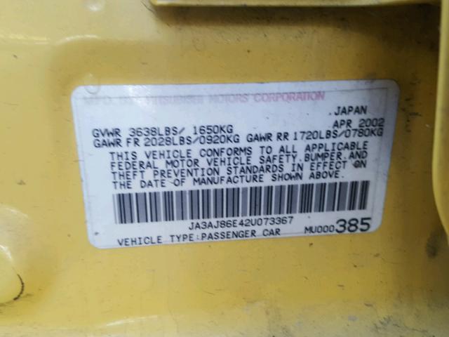 JA3AJ86E42U073367 - 2002 MITSUBISHI LANCER OZ YELLOW photo 10