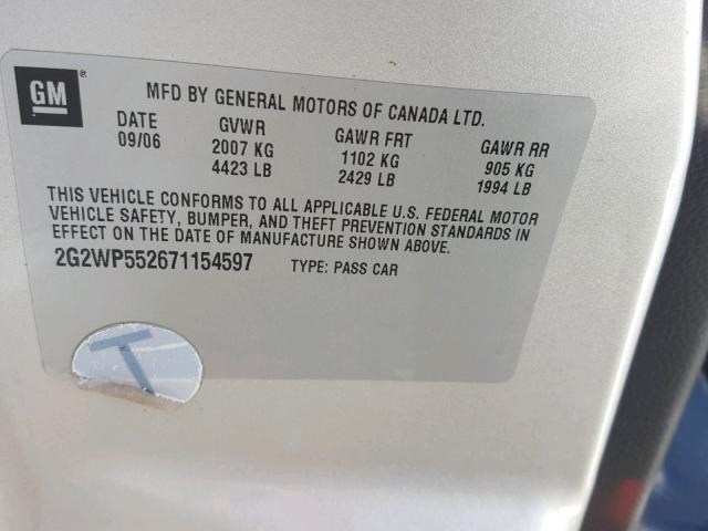 2G2WP552671154597 - 2007 PONTIAC GRAND PRIX 银色 照片 10