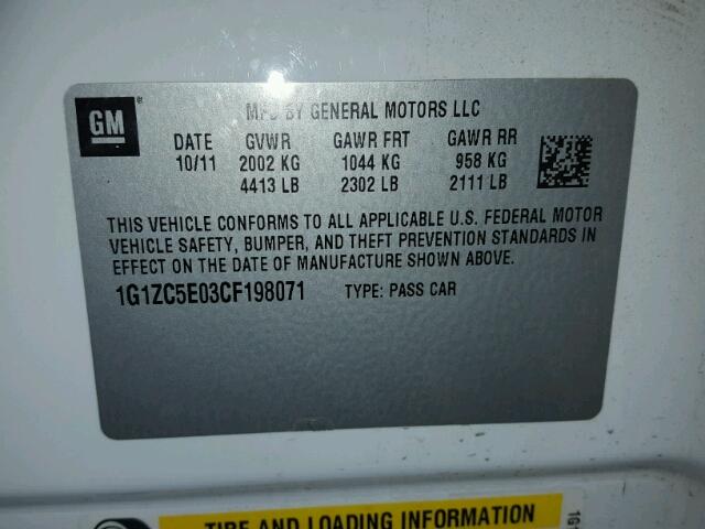 1G1ZC5E03CF198071 - 2012 CHEVROLET MALIBU 1LT WHITE photo 10