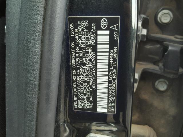 JTKKT624160147609 - 2006 TOYOTA SCION XA BLACK photo 10