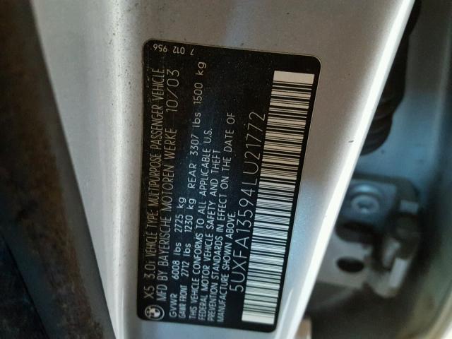 5UXFA13594LU21772 - 2004 BMW X5 3.0I SILVER photo 10