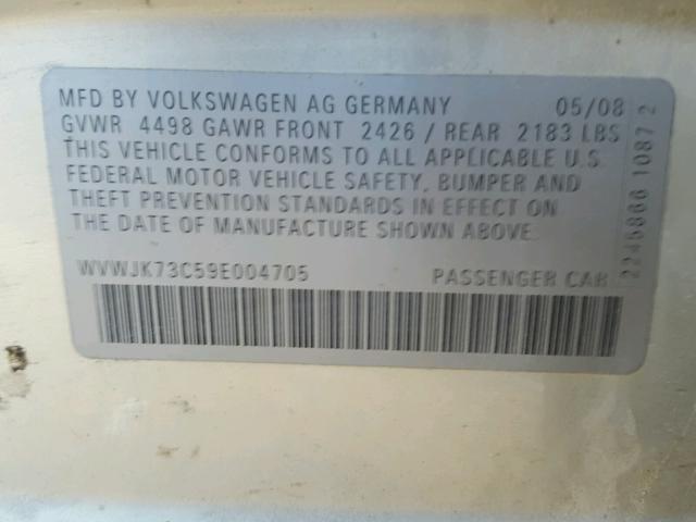 WVWJK73C59E004705 - 2009 VOLKSWAGEN PASSAT TUR SILVER photo 10