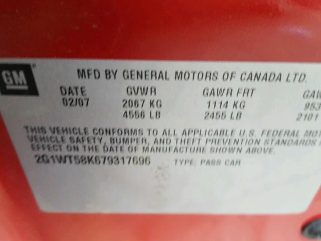 2G1WT58K679317696 - 2007 CHEVROLET IMPALA LT RED photo 10