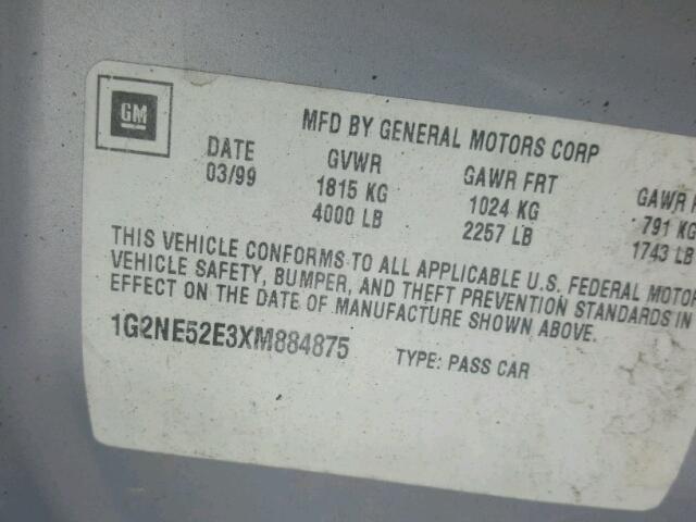 1G2NE52E3XM884875 - 1999 PONTIAC GRAND AM S Gümüş foto 10