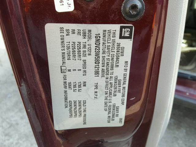 1GNDV23W58D121861 - 2008 CHEVROLET UPLANDER L 勃艮第红 照片 10