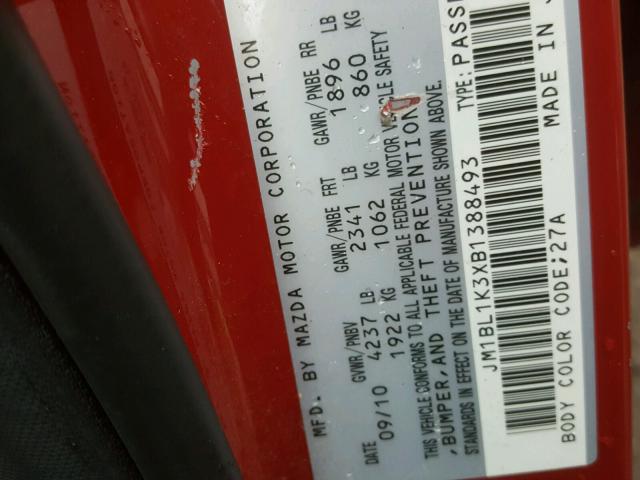 JM1BL1K3XB1388493 - 2011 MAZDA SPEED 3 RED photo 10