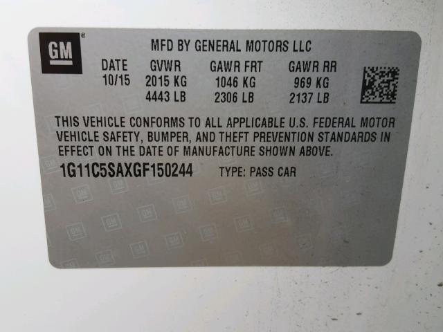 1G11C5SAXGF150244 - 2016 CHEVROLET MALIBU LIM 白色 照片 10