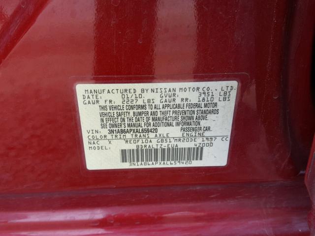3N1AB6APXAL659420 - 2010 NISSAN SENTRA 2.0 RED photo 10