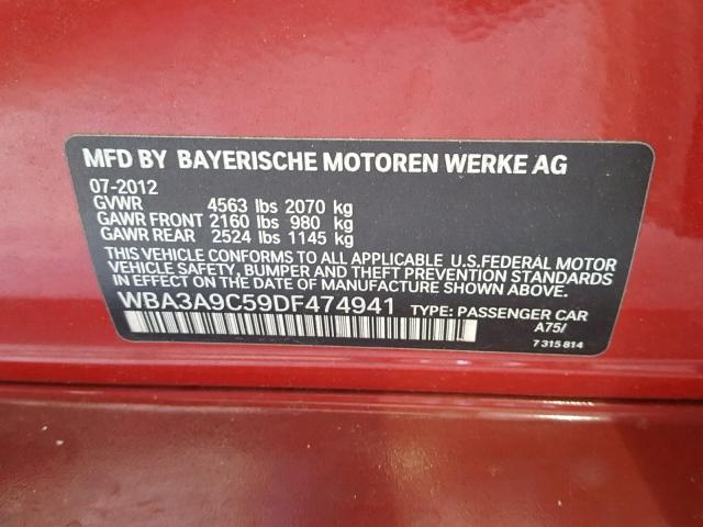 WBA3A9C59DF474941 - 2013 BMW 335 I RED photo 10