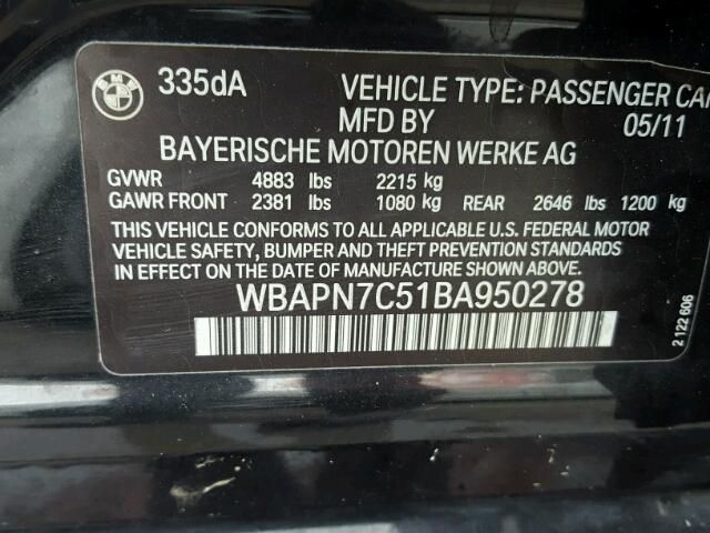 WBAPN7C51BA950278 - 2011 BMW 335 D BLACK photo 10