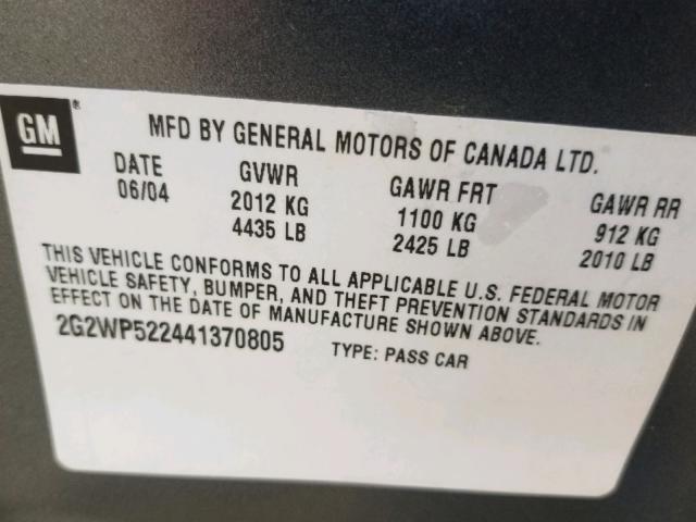 2G2WP522441370805 - 2004 PONTIAC GRAND PRIX ნაცრისფერი ფოტო 10