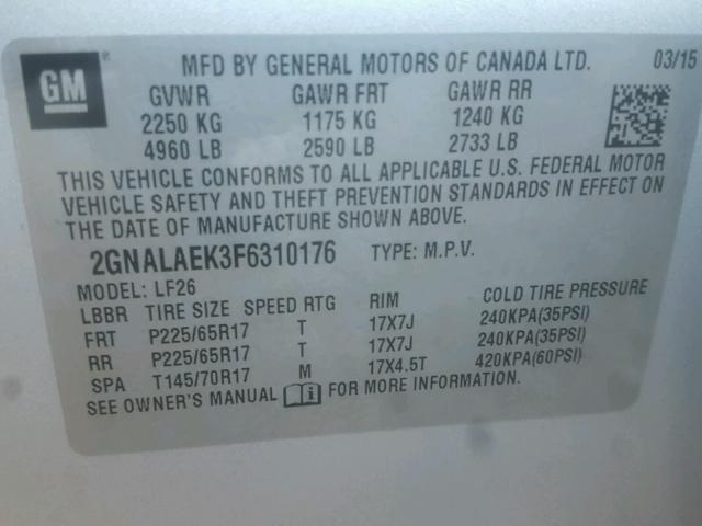 2GNALAEK3F6310176 - 2015 CHEVROLET EQUINOX LS SILVER photo 10