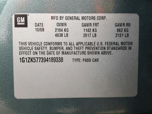 1G1ZK577394189338 - 2009 CHEVROLET MALIBU LTZ 蓝色 照片 10