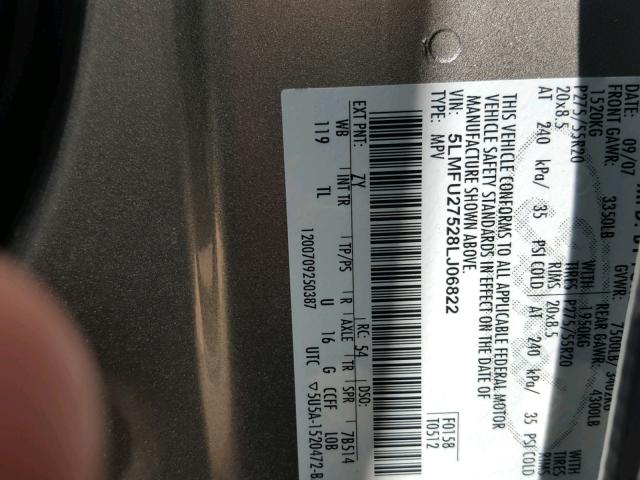 5LMFU27528LJ06822 - 2008 LINCOLN NAVIGATOR Srebrny zdjęcie 10