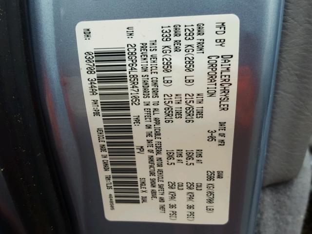 2C8GP64L85R471052 - 2005 CHRYSLER TOWN & COU BLUE photo 10