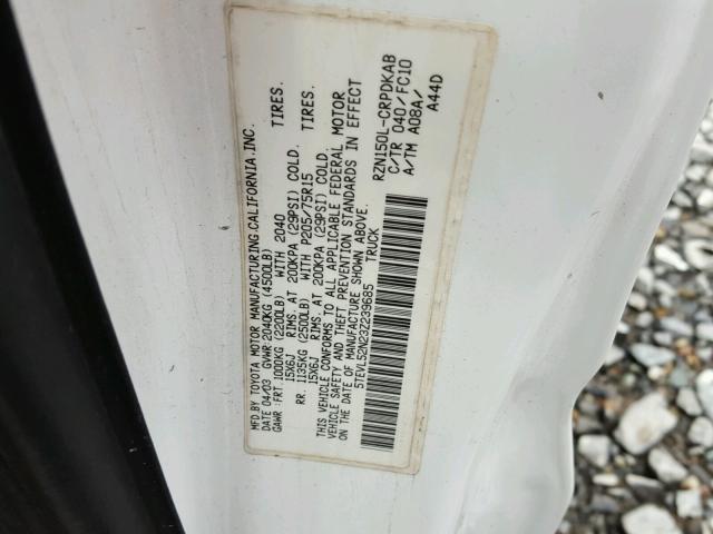 5TEVL52N23Z239685 - 2003 TOYOTA TACOMA XTR WHITE photo 10