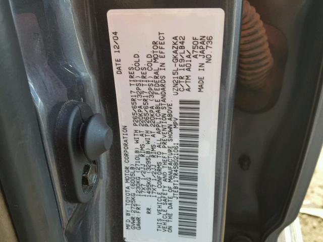 JTEBT17R458021061 - 2005 TOYOTA 4RUNNER LI GRAY photo 10