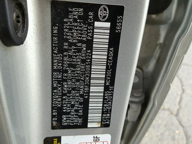 4T1BF30K35U614224 - 2005 TOYOTA CAMRY LE SILVER photo 10