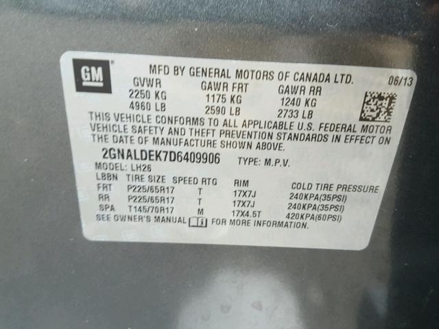 2GNALDEK7D6409906 - 2013 CHEVROLET EQUINOX LT GRAY photo 10