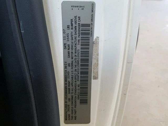 3VWFW31C28M510925 - 2008 VOLKSWAGEN NEW BEETLE თეთრი ფოტო 10