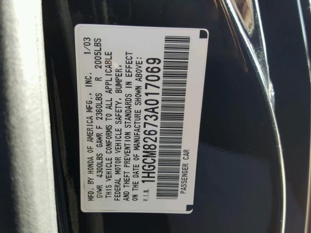 1HGCM82673A017069 - 2003 HONDA ACCORD EX BLACK photo 10