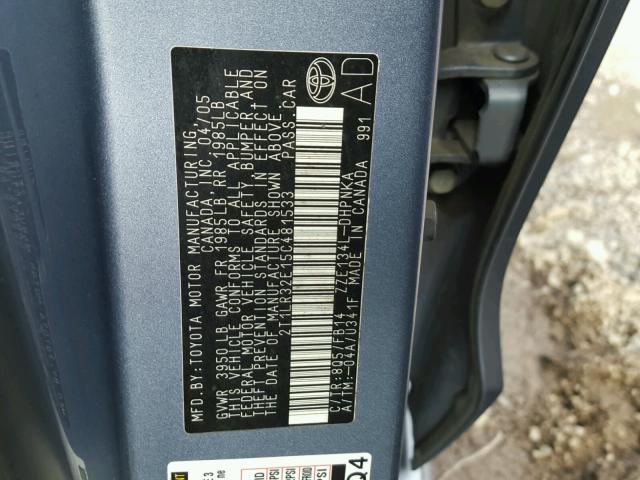 2T1LR32E15C481533 - 2005 TOYOTA COROLLA MA BLUE photo 10