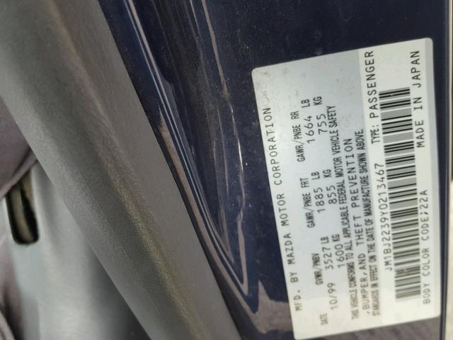 JM1BJ2239Y0213467 - 2000 MAZDA PROTEGE ES 蓝色 照片 10