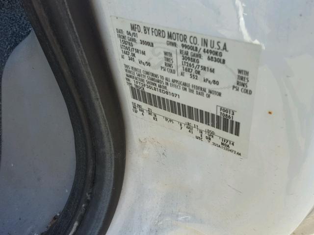 1FTSF30L81ED81071 - 2001 FORD F350 WHITE photo 10