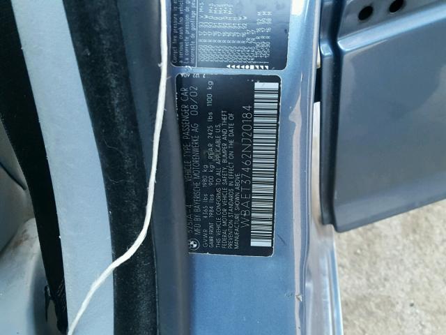 WBAET37462NJ20184 - 2002 BMW 325 I BLUE photo 10