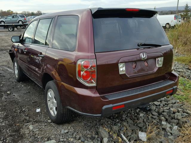 5FNYF18177B010668 - 2007 HONDA PILOT LX BURGUNDY photo 3