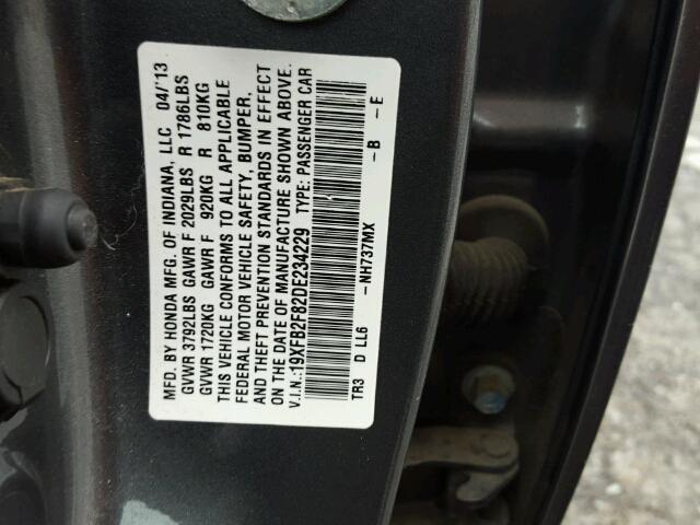 19XFB2F82DE234229 - 2013 HONDA CIVIC EX CHARCOAL photo 10