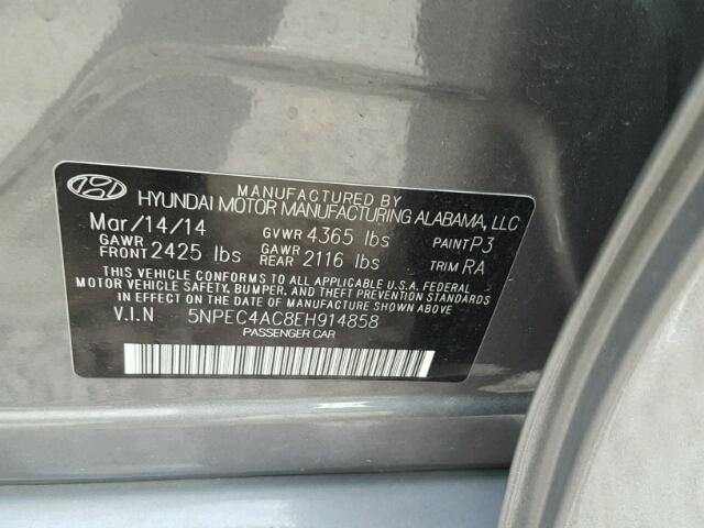 5NPEC4AC8EH914858 - 2014 HYUNDAI SONATA SE CHARCOAL photo 10