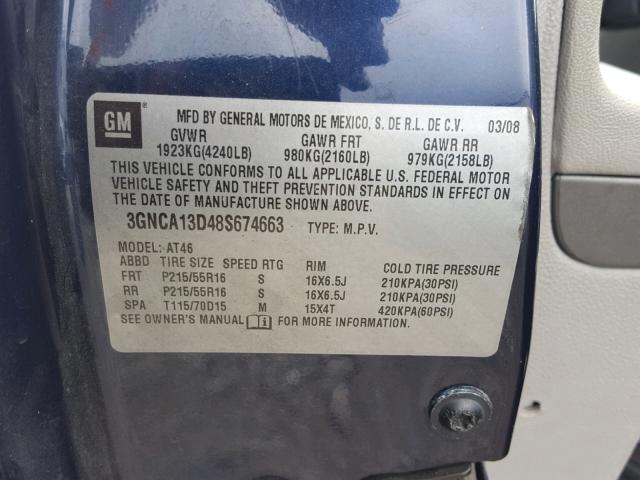 3GNCA13D48S674663 - 2008 CHEVROLET HHR LS Azul foto 10