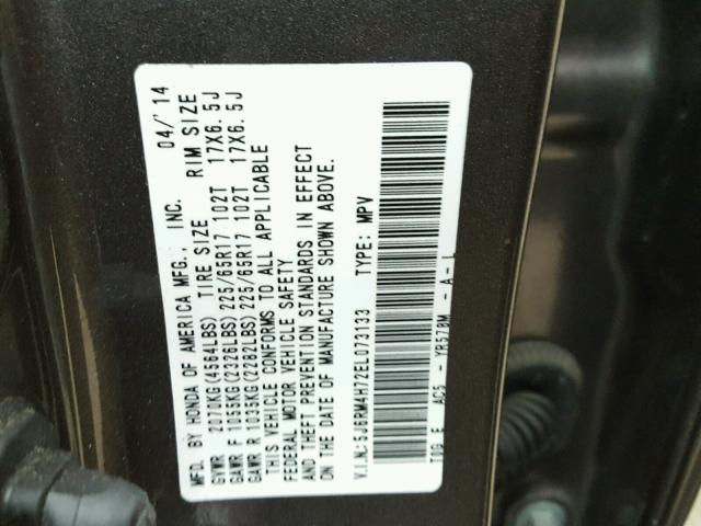 5J6RM4H72EL073133 - 2014 HONDA CR-V EXL GRAY photo 10